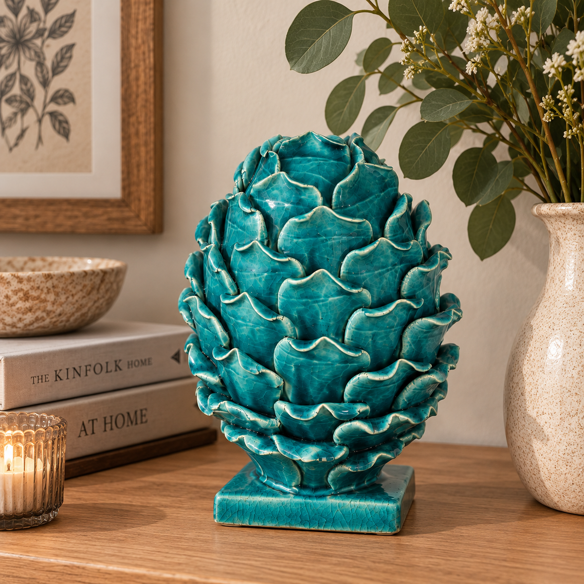 Turquoise Ceramic Artichoke Ornament